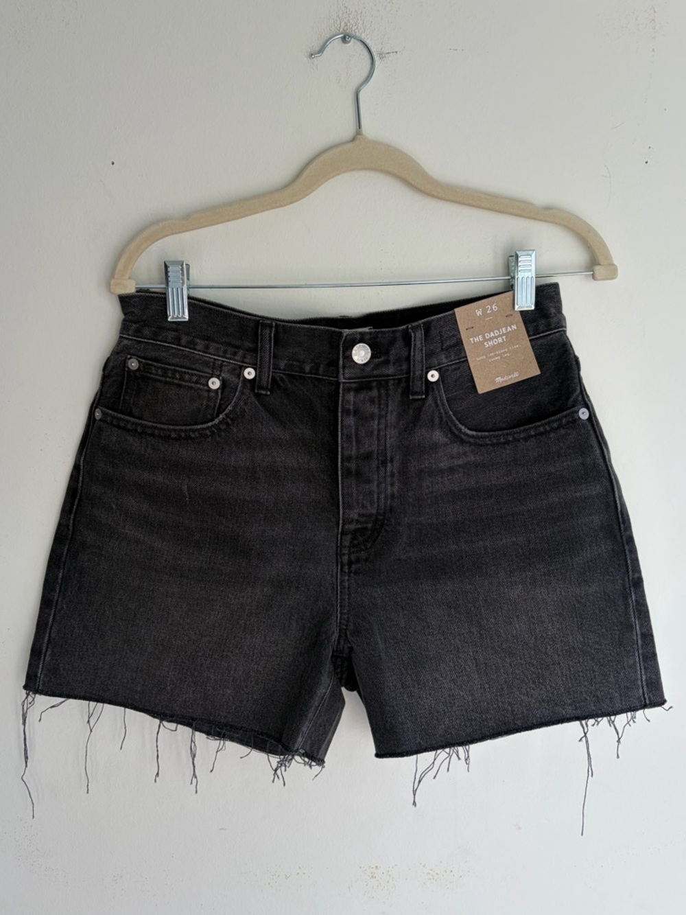 NWT!‎ MADEWELL The Dad Jean Short Faded Dark Gray Wash Raw Hem Size 26